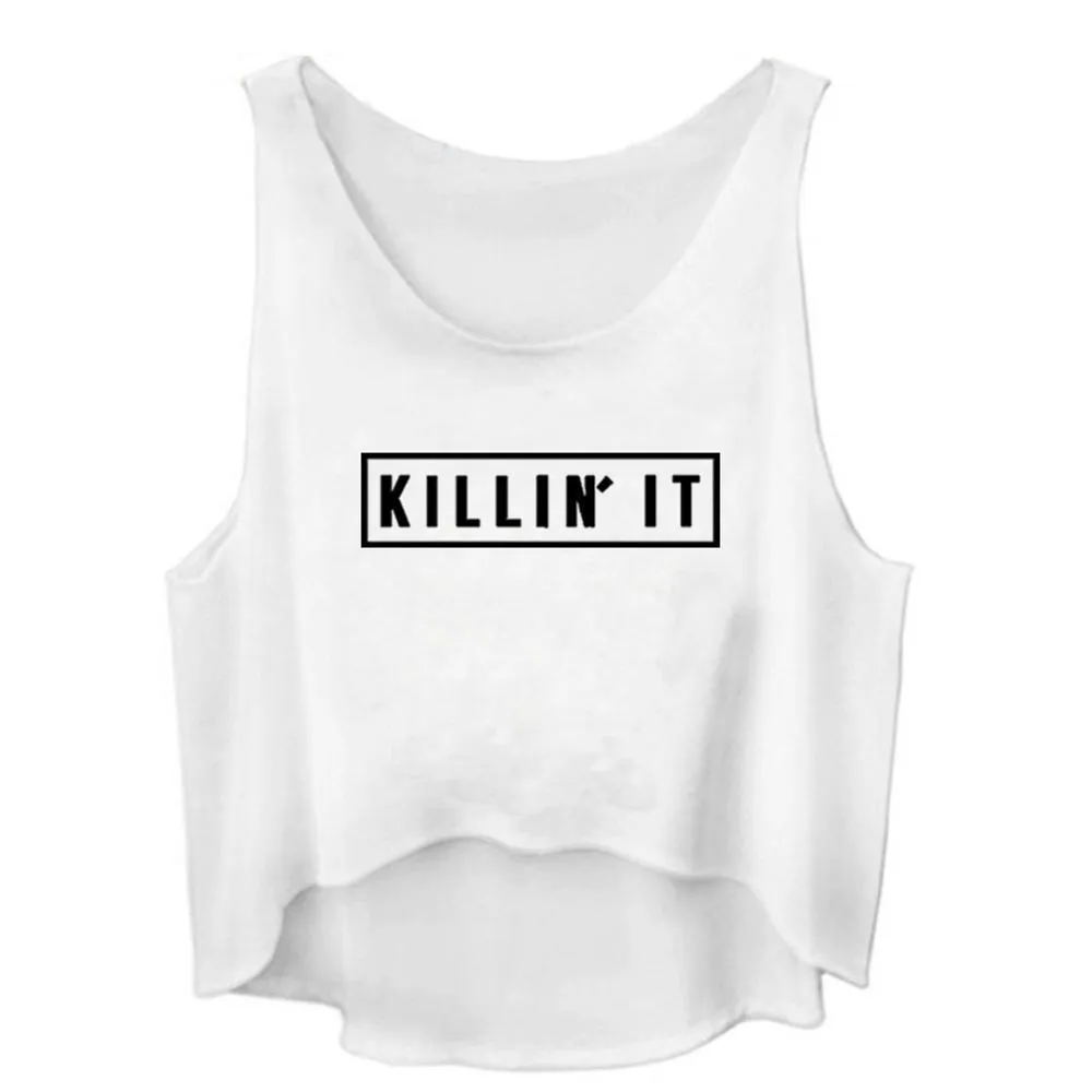 Killin It Printed Crop Top Sleeveless Shirt