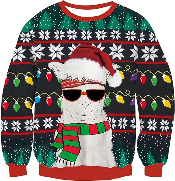 Lama Men Ugly Christmas Sweater Funny Xmas Holiday Party Women Knitted Pullover Tops