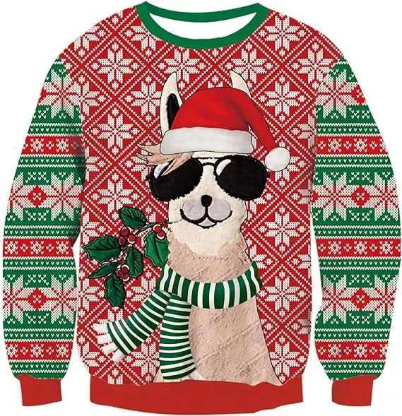 Lama Men Ugly Christmas Sweater Funny Xmas Holiday Party Women Knitted Pullover Tops