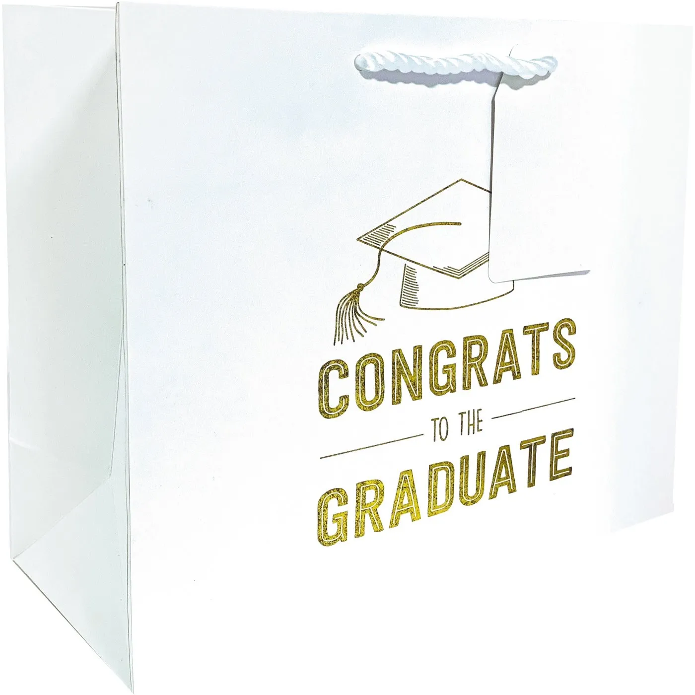 Large Matte White Graduation Gift Bags with Gold Foil, Congrats