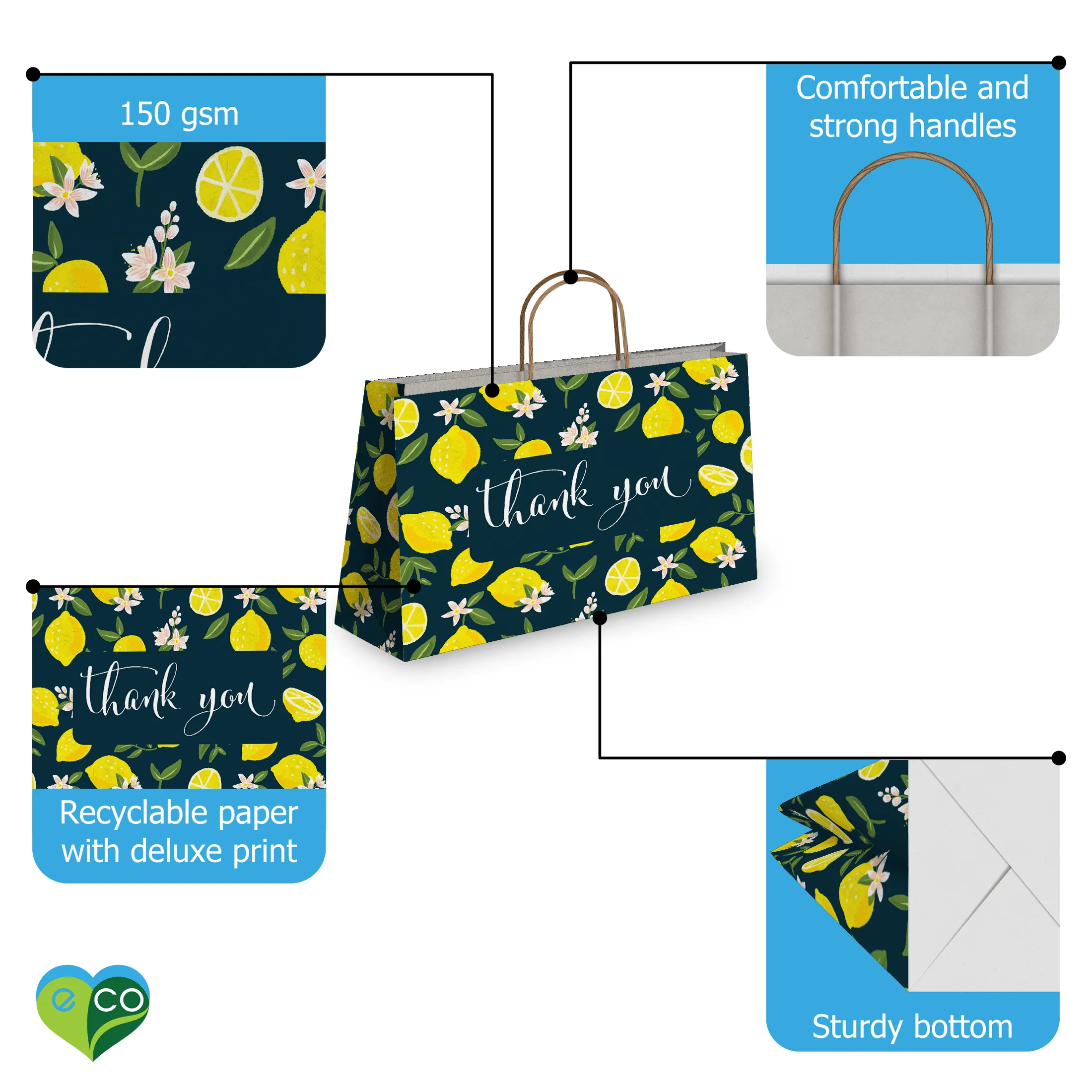 Lemons Kraft Gift Bags Mixed Size Set