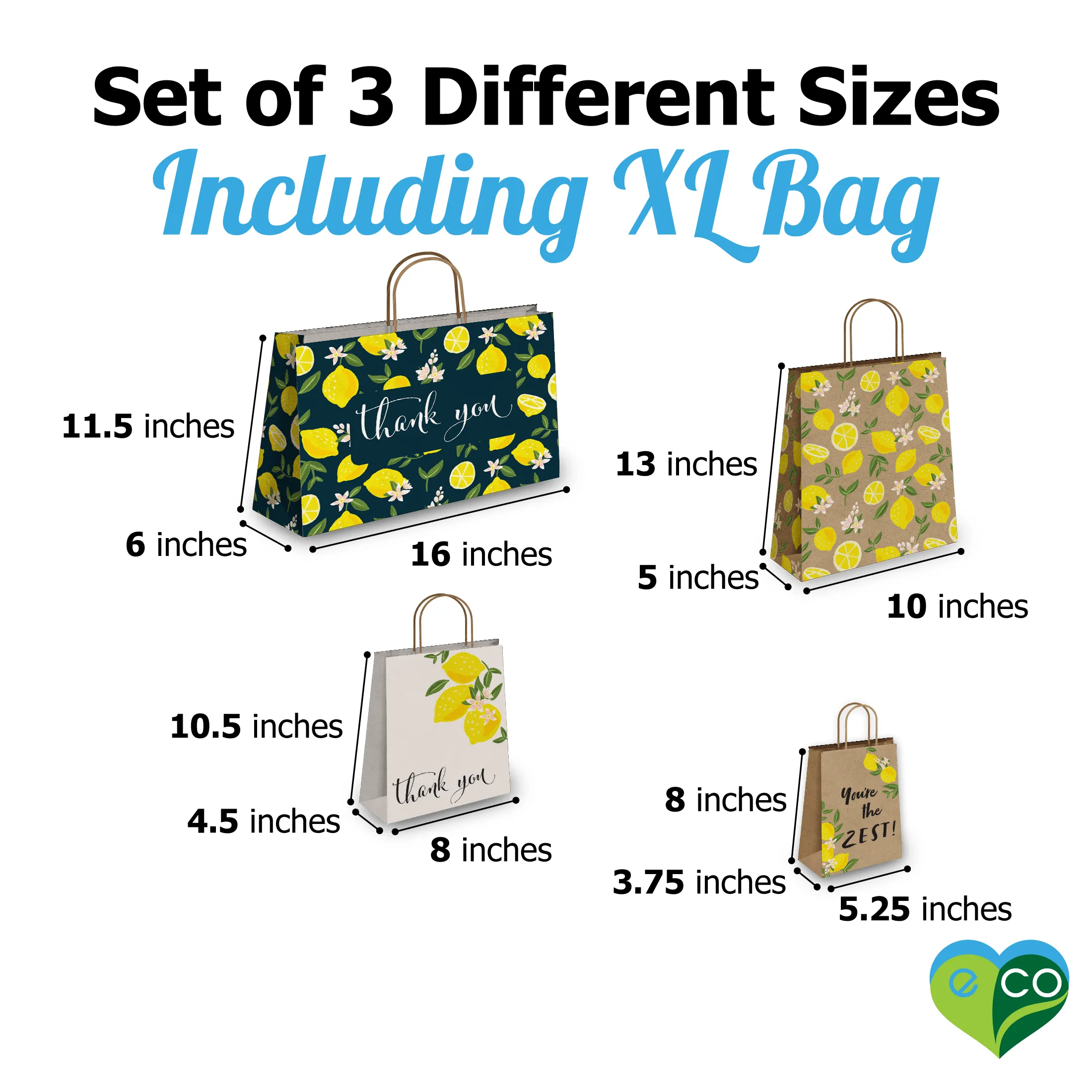 Lemons Kraft Gift Bags Mixed Size Set