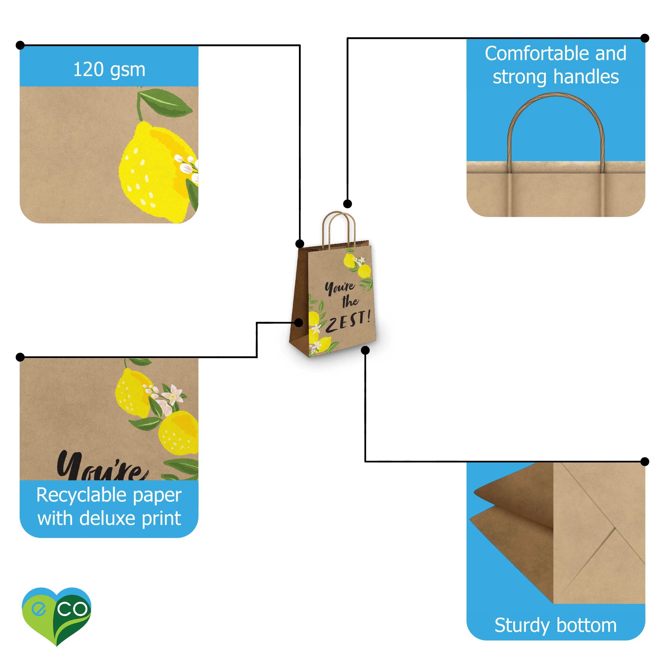 Lemons Kraft Gift Bags Mixed Size Set