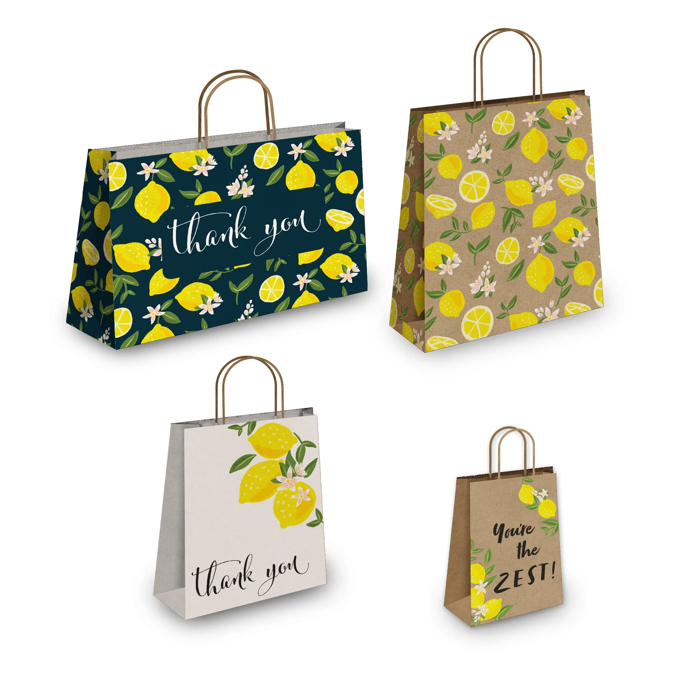 Lemons Kraft Gift Bags Mixed Size Set