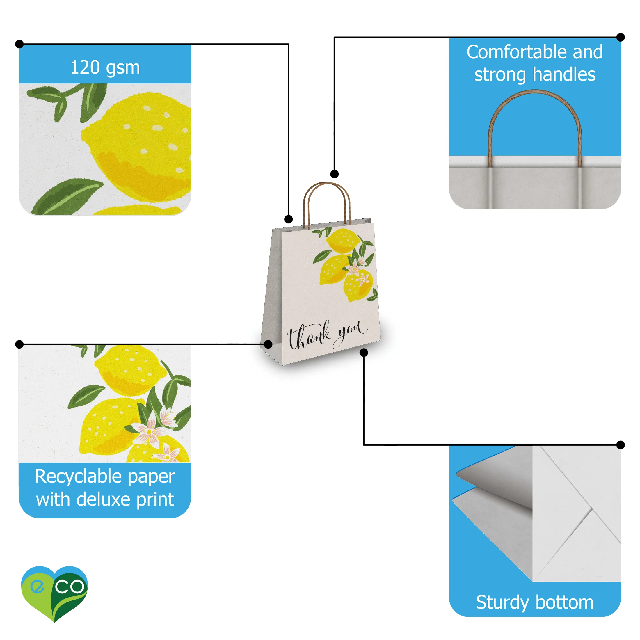 Lemons Kraft Gift Bags Mixed Size Set