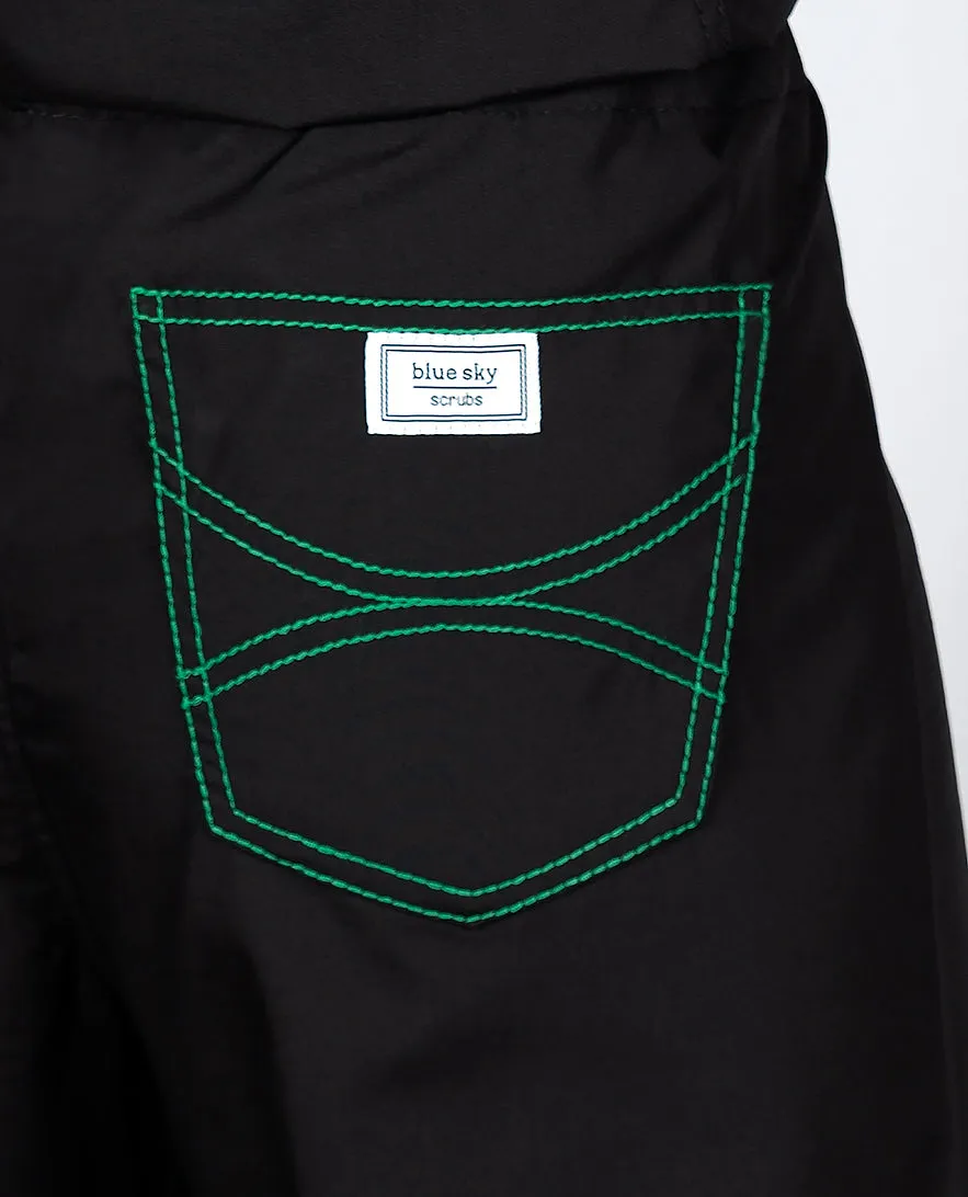 Limited Edition Shelby Scrub Tops - Black With Emerald Green Stitching