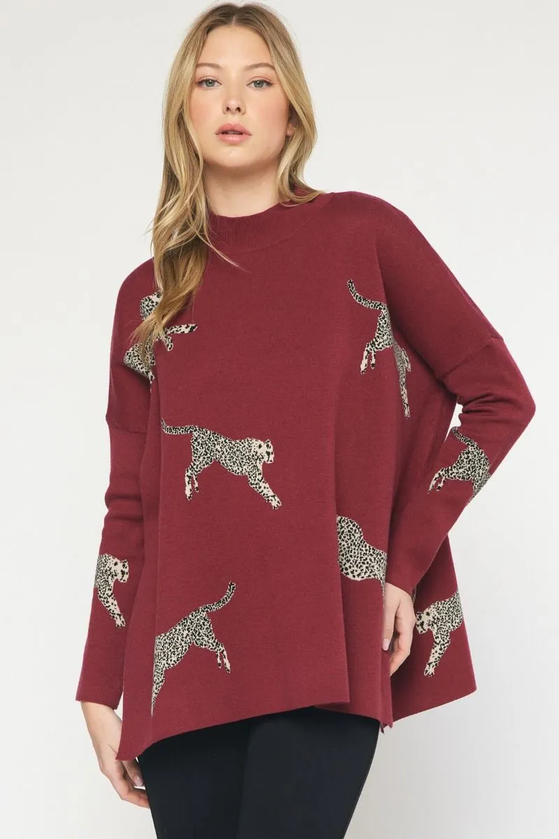 Lola Mock Neck Oversized Long Sleeve Animal Print Sweater  *FINAL SALE*