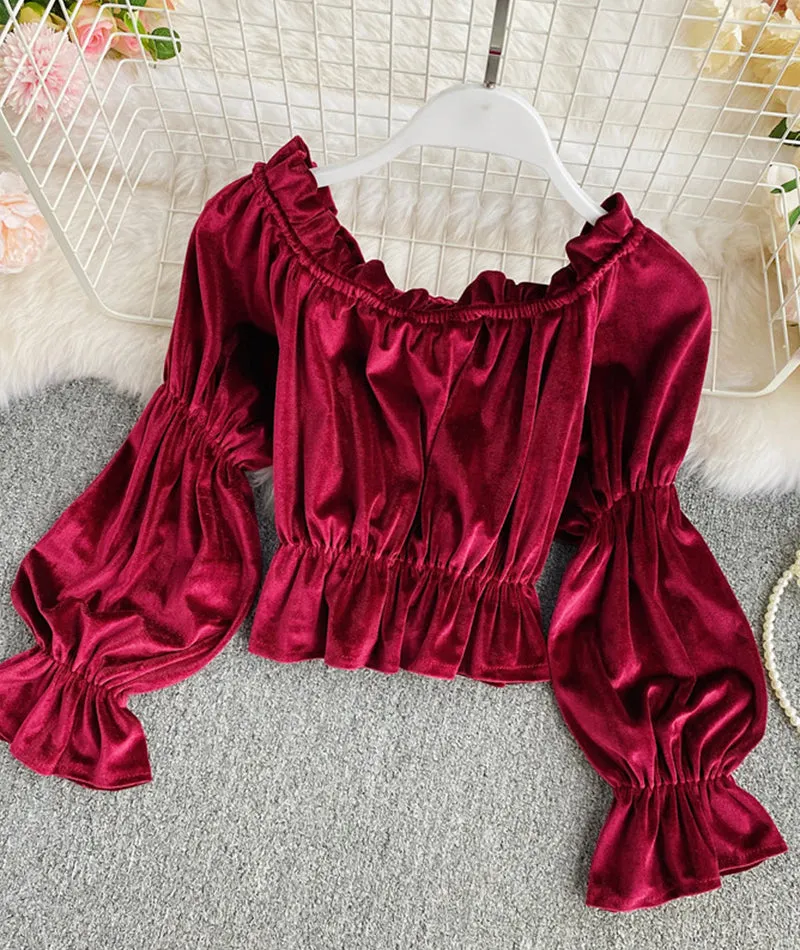 Long Sleeve Velvet Tops     S4390