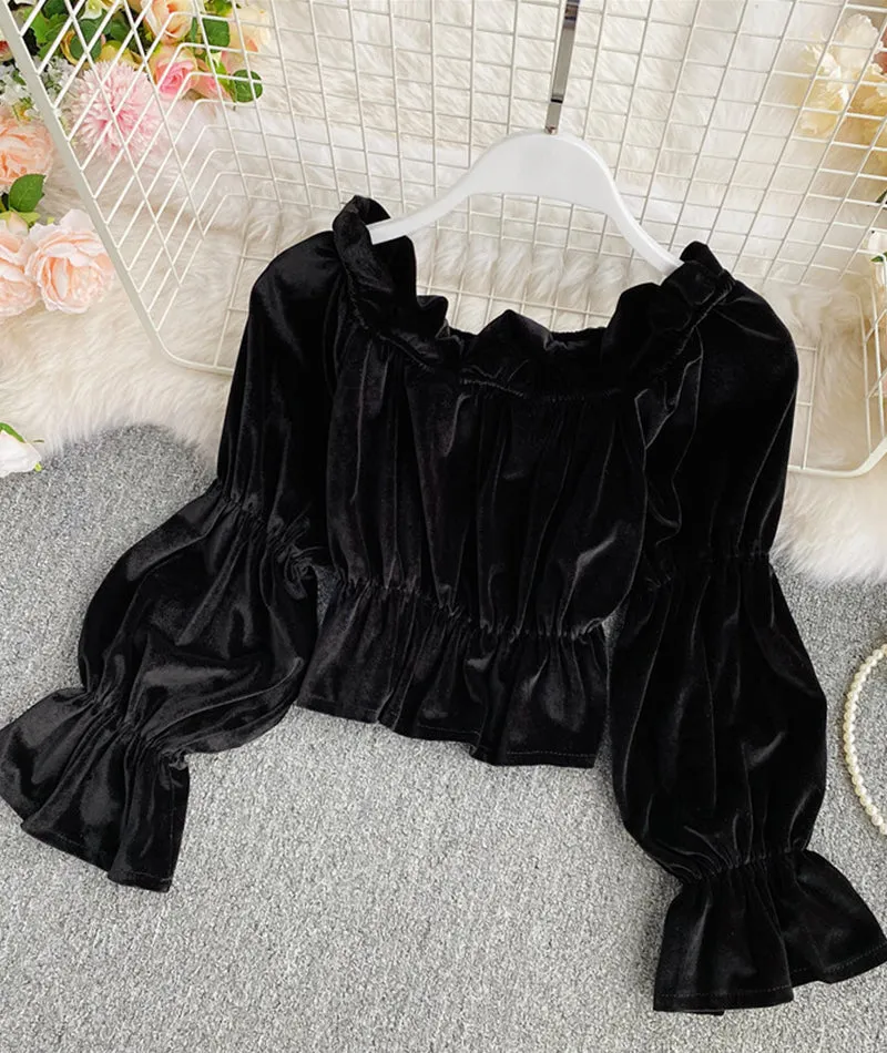 Long Sleeve Velvet Tops     S4390