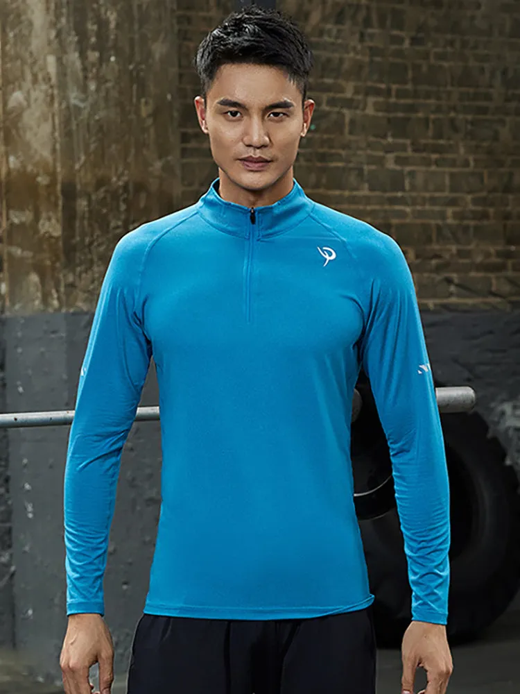 Long-Sleeved T-Shirt Men Running Sports Quick Dry Athletics Marathon Basketball Fitness Clothes Stand Collar Tops