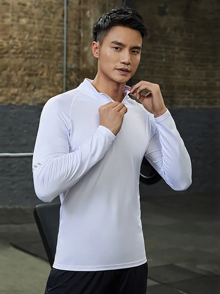 Long-Sleeved T-Shirt Men Running Sports Quick Dry Athletics Marathon Basketball Fitness Clothes Stand Collar Tops