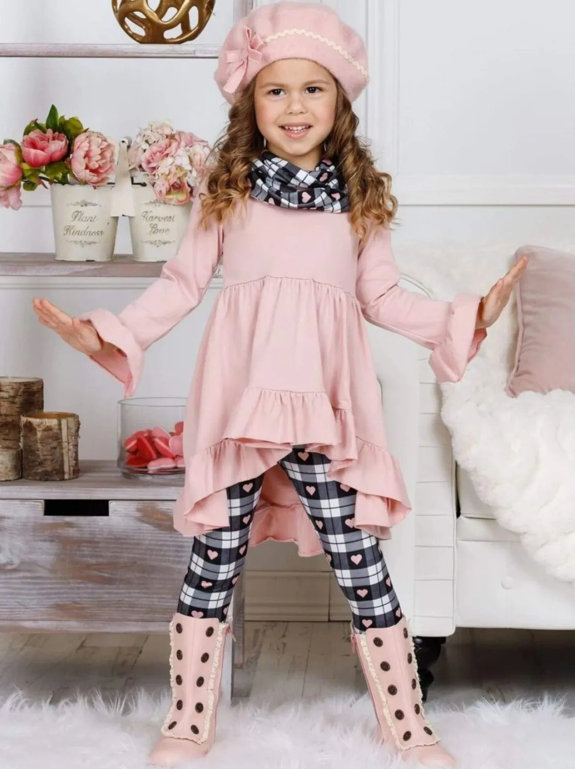 Lots of Love Pink Tunic, Scarf and Legging Set