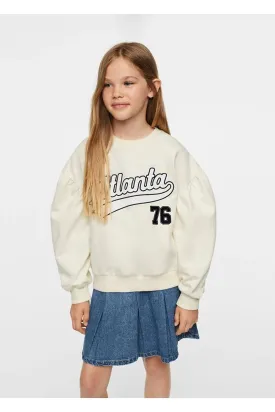 Mango Kids Girls White College Style Embroidered Sweatshirt