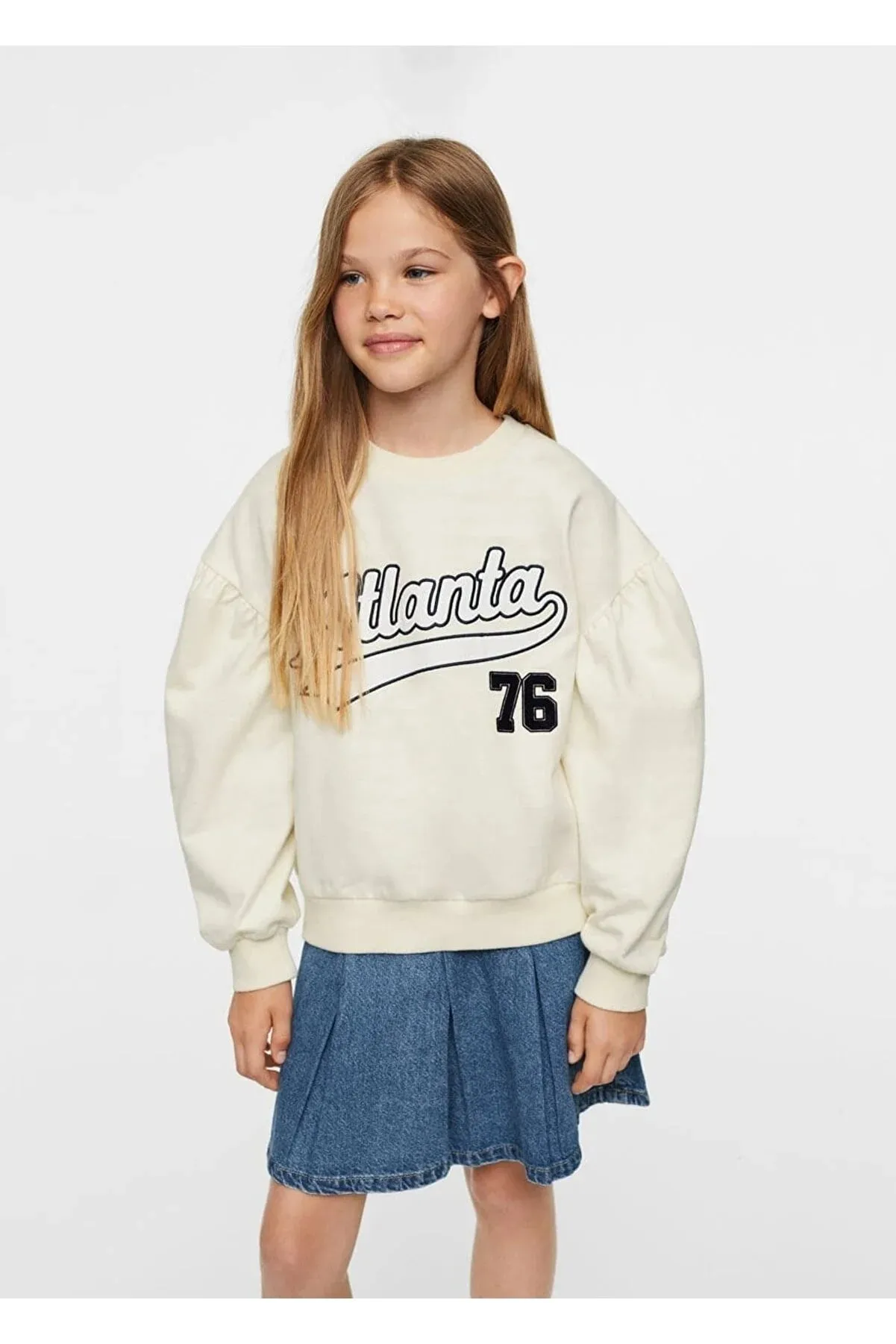 Mango Kids Girls White College Style Embroidered Sweatshirt