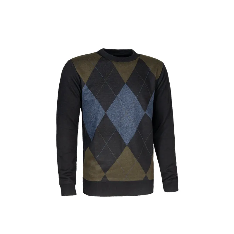 Man’s Crew Neck Knitted Sweater With Diamond Print