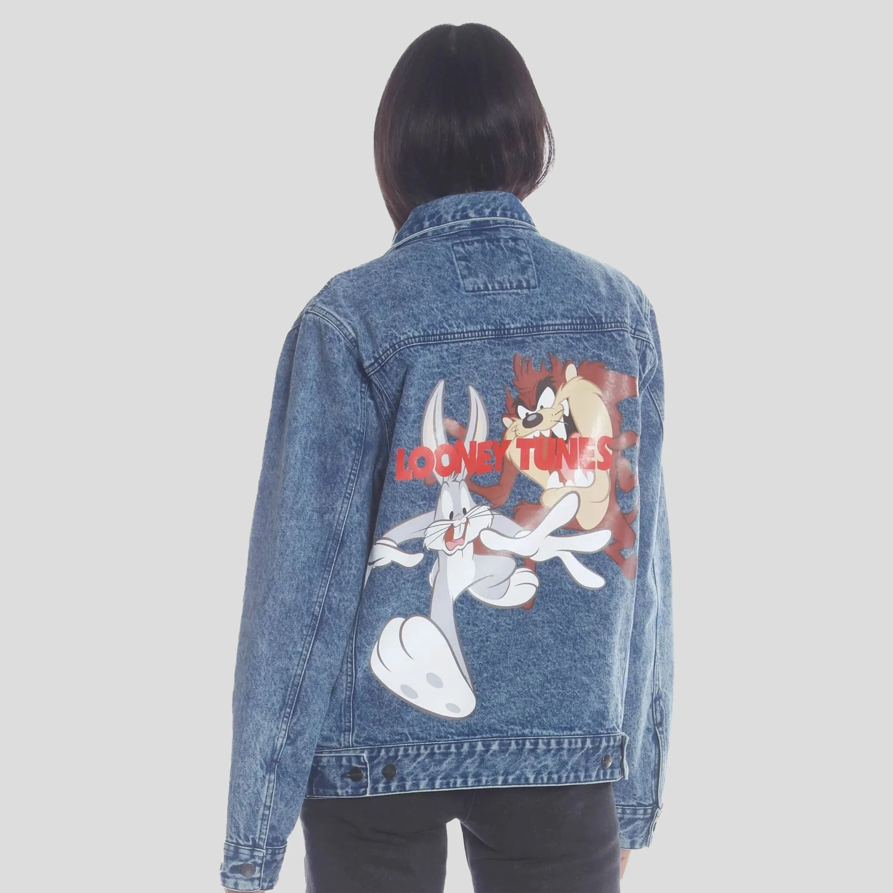 Members Only Women's Denim Looney Tunes Bugs Placement Oversized Jacket