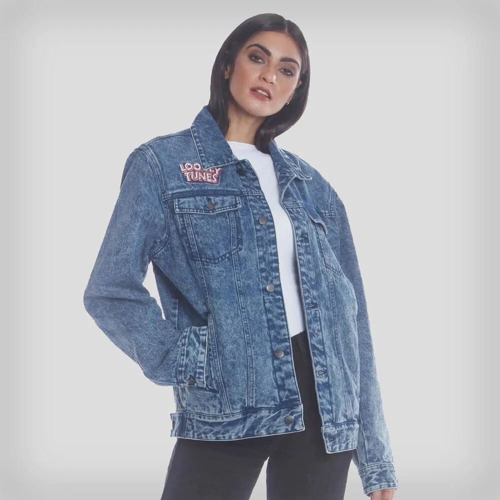 Members Only Women's Denim Looney Tunes Bugs Placement Oversized Jacket