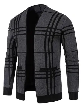 Men Casual Plaid Open Front Cardigan