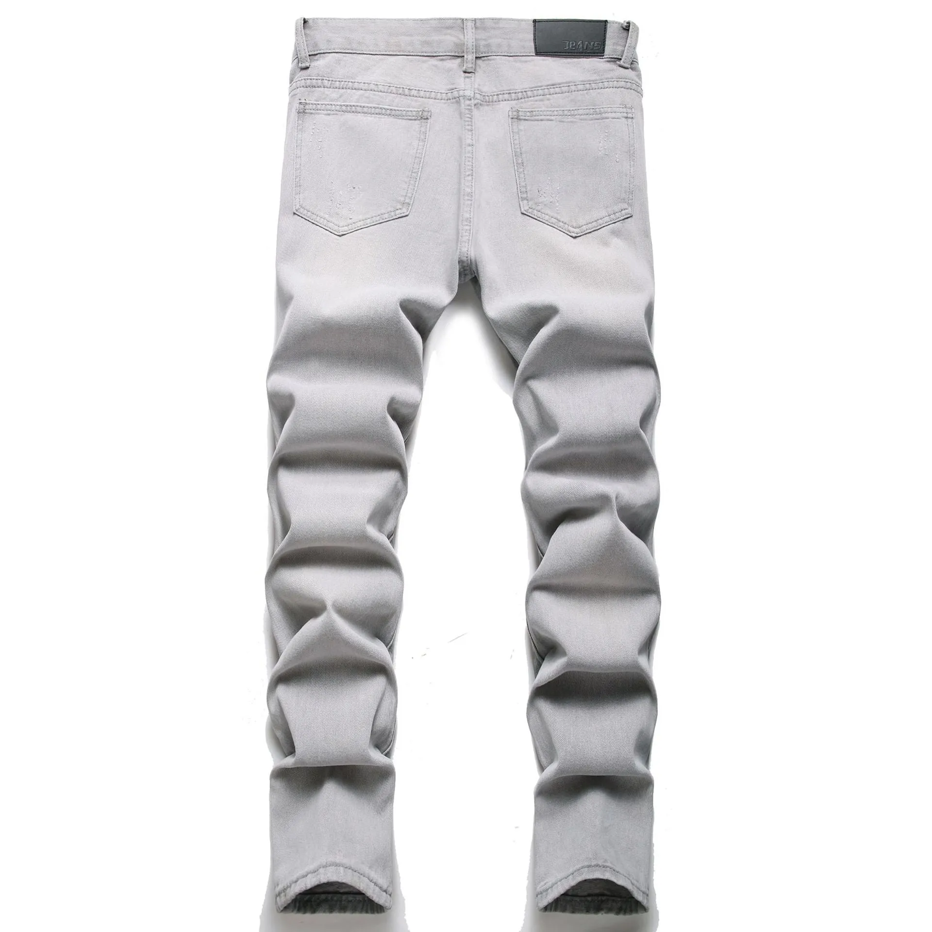 Men Cotton Ripped Straight Leg Jeans