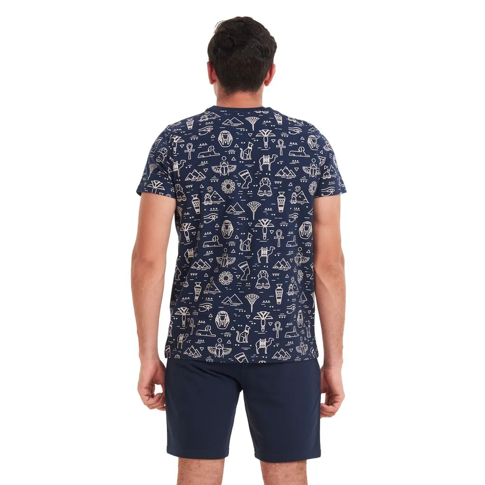 Men summer pajama set Pharaohs T-shirt  Dark blue shorts