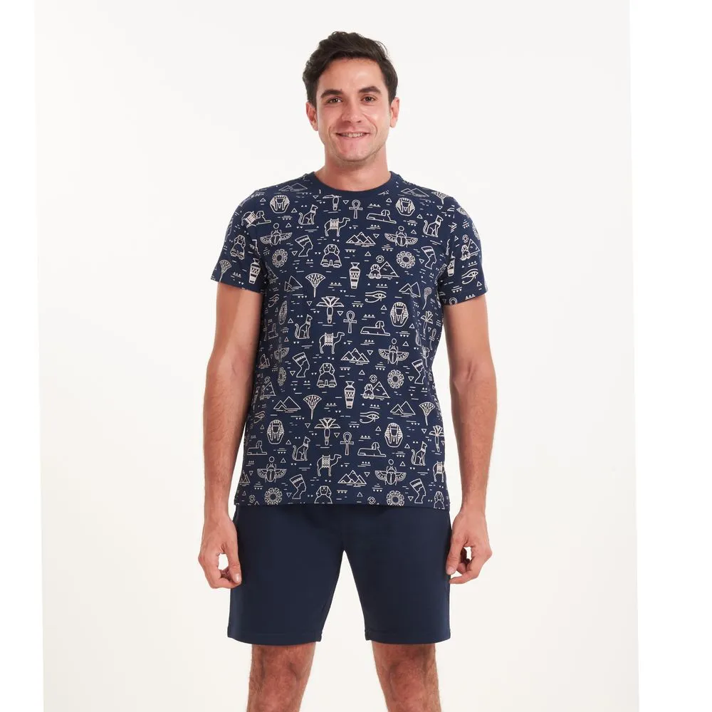 Men summer pajama set Pharaohs T-shirt  Dark blue shorts