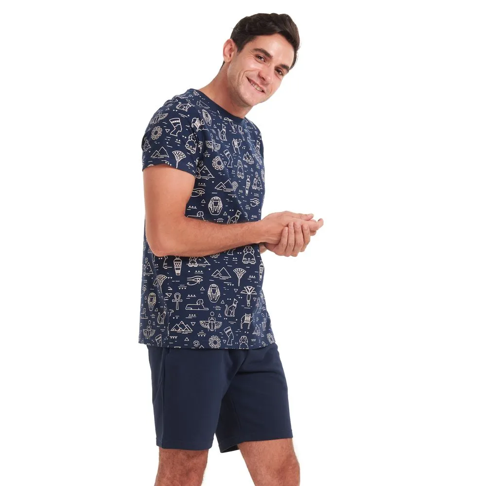 Men summer pajama set Pharaohs T-shirt  Dark blue shorts