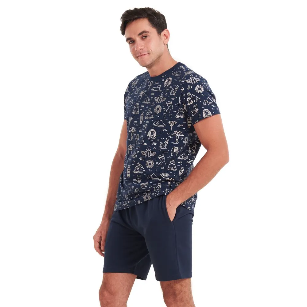 Men summer pajama set Pharaohs T-shirt  Dark blue shorts