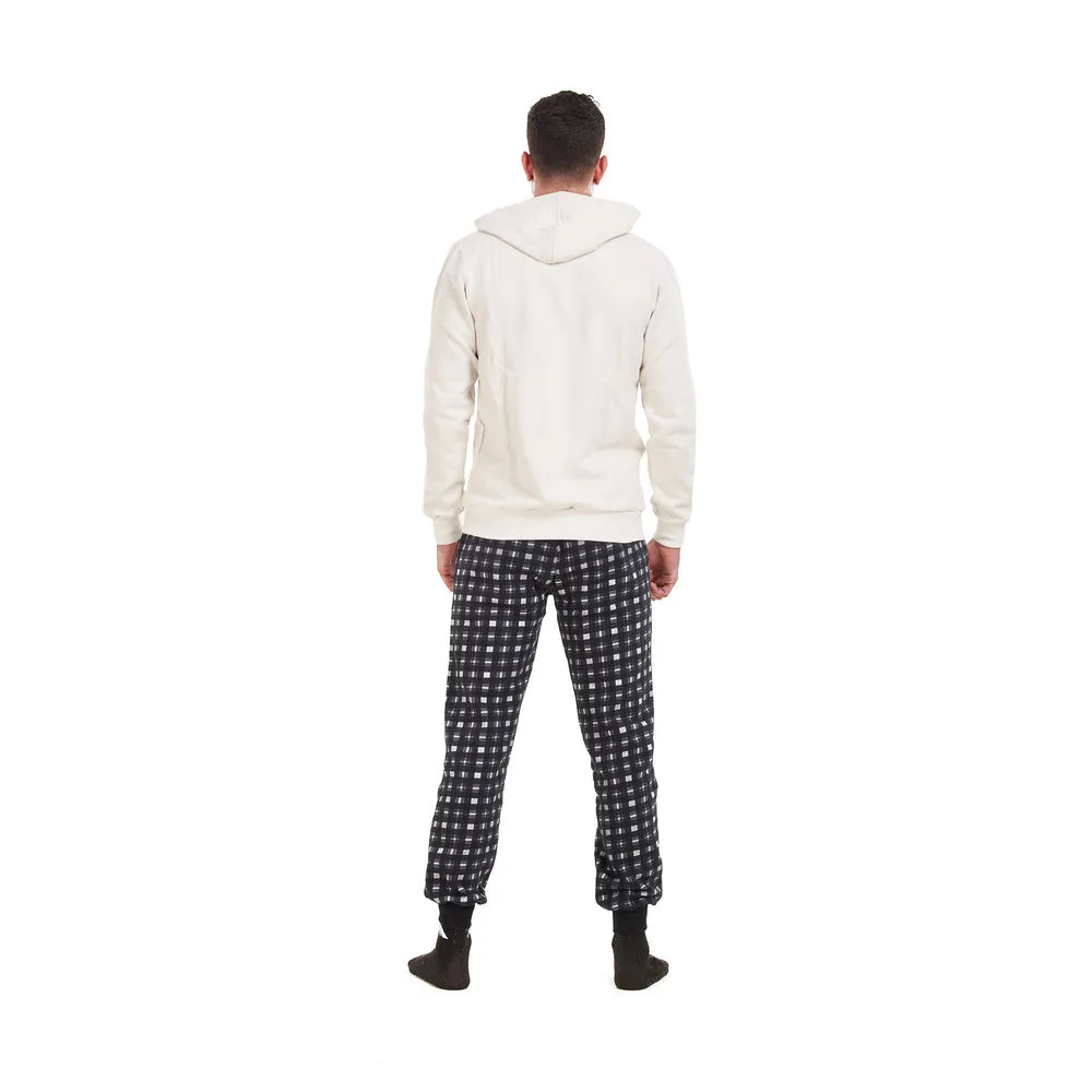 Men Winter Pajama Set Off-White Sweatshirt  black x Light Grey Pants