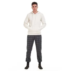 Men Winter Pajama Set Off-White Sweatshirt  black x Light Grey Pants