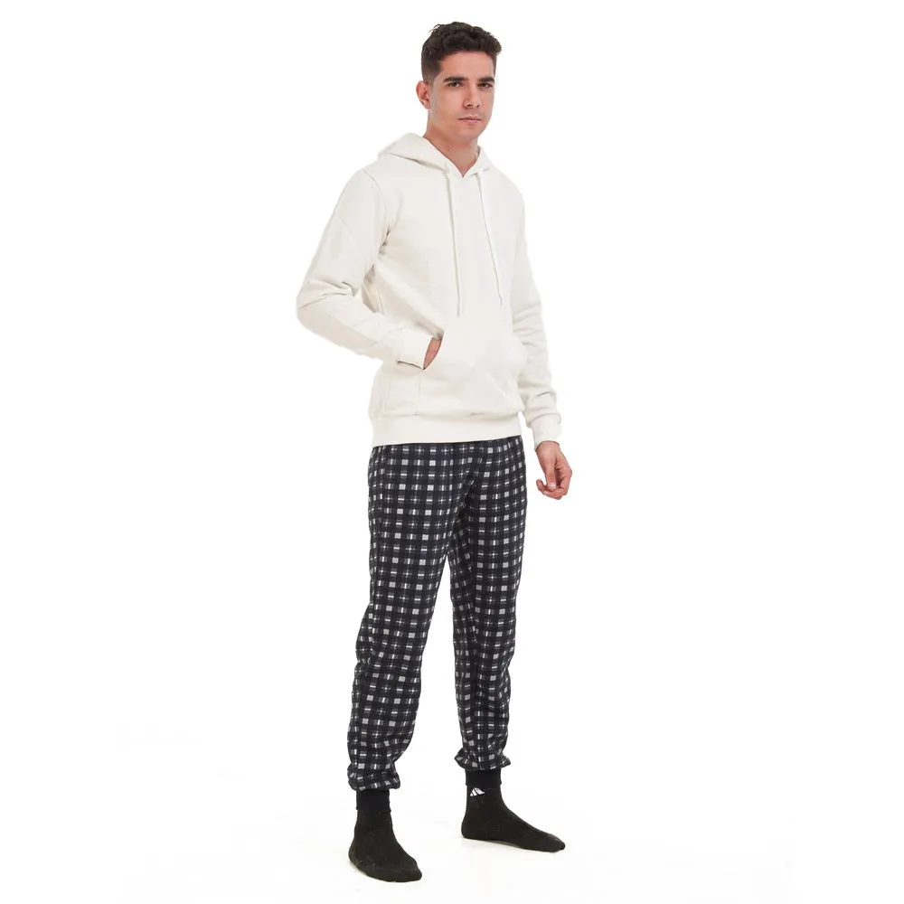 Men Winter Pajama Set Off-White Sweatshirt  black x Light Grey Pants