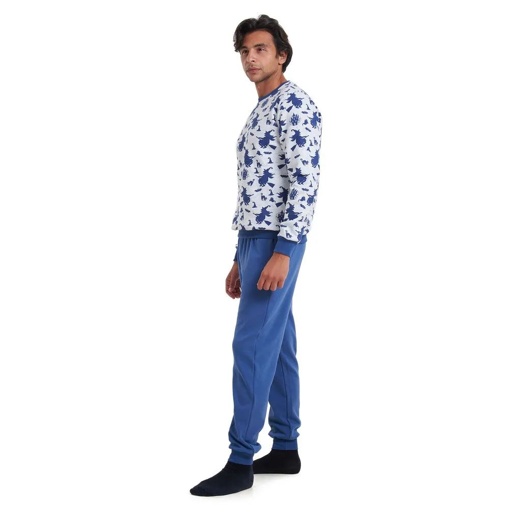 Men Winter Pajama Set Witches Shirt   Indigo Pants