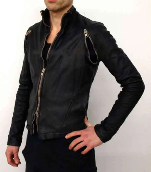 MEN ZIPPERED ARMPITS WASHED LAMB LEATHER JACKET NEW