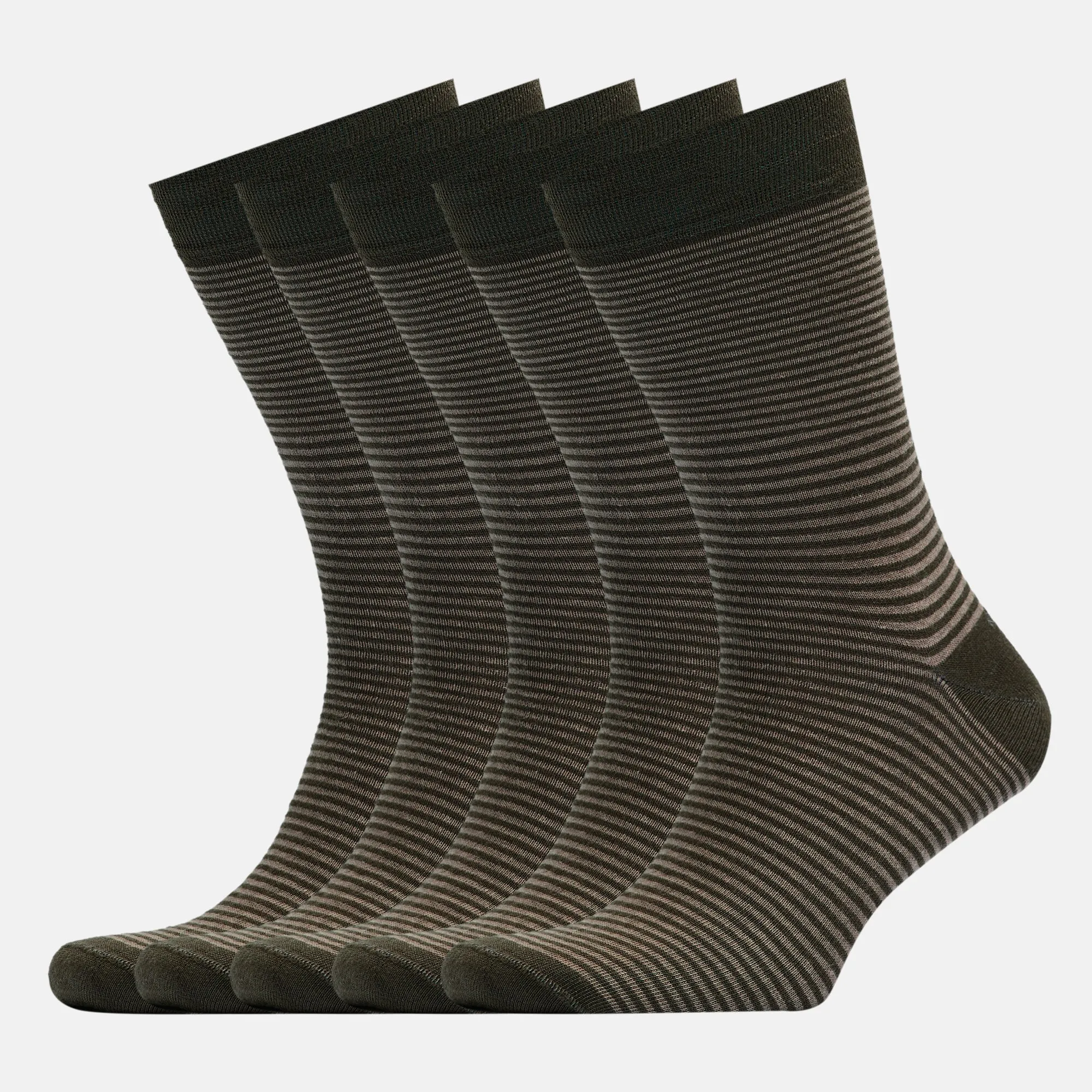 Men's Bamboo Dress Socks • Striped Pack of 1/3/5 Pairs • Green Khaki