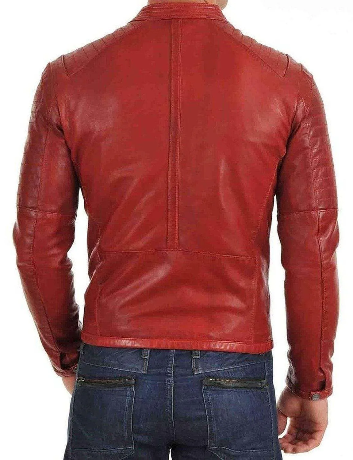 Men's Genuine Lambskin Leather Jacket Red Slim fit Motorcycle jacket