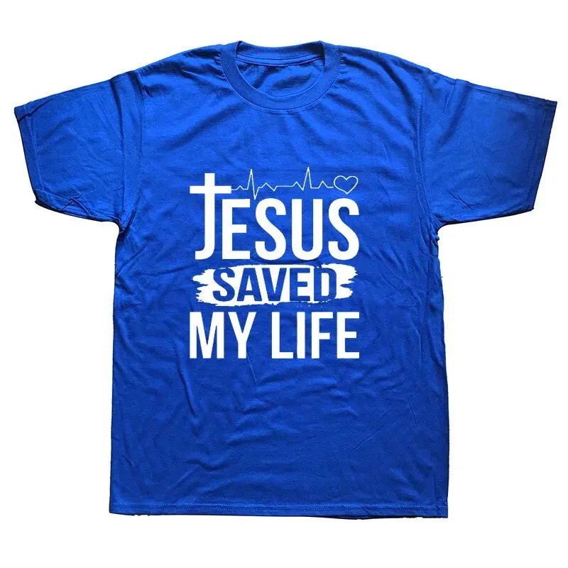 Men's Jesus Saved My Life Cotton Short Sleeve Christian Tee Shirt Top