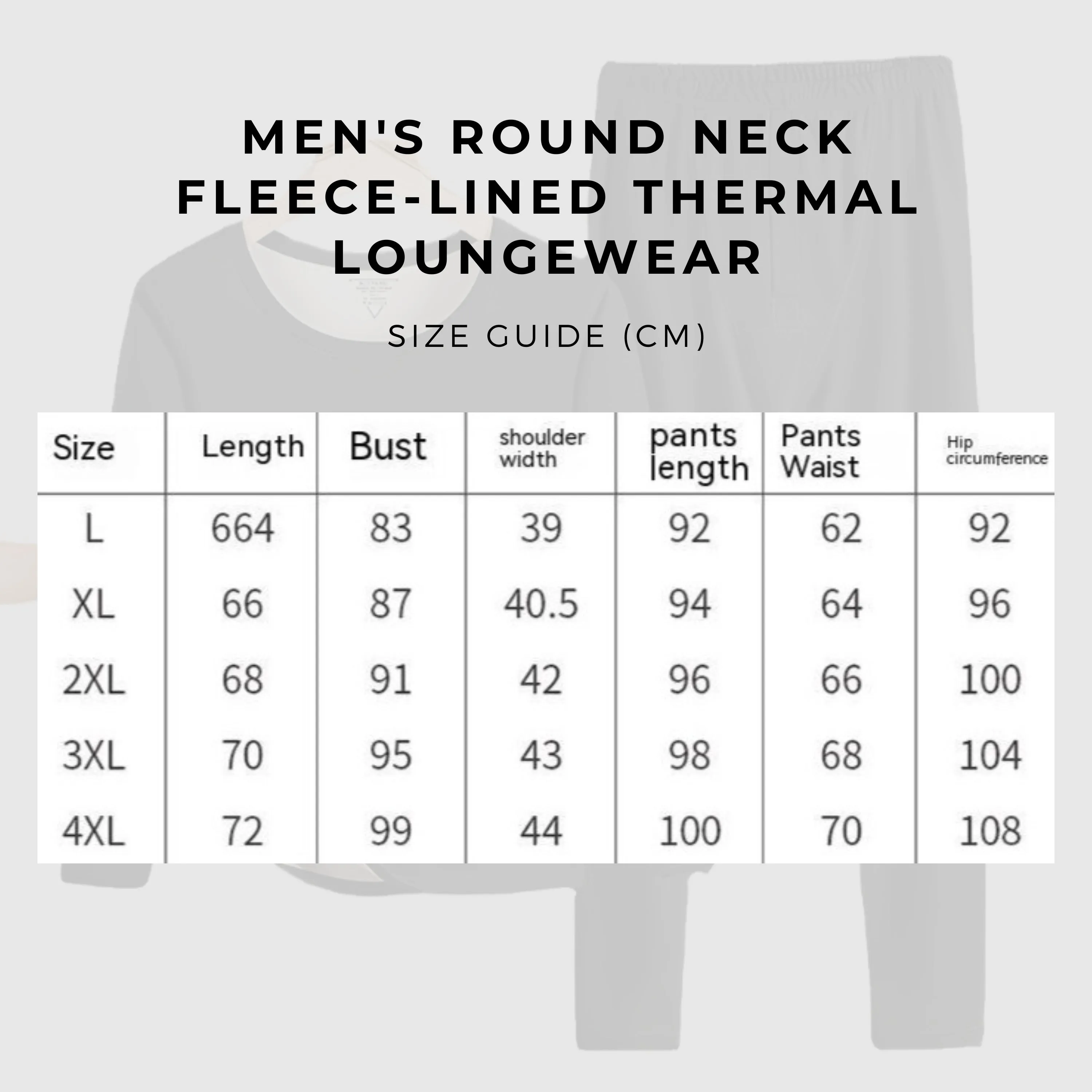 Men's Round Neck Fleece-lined Thermal Loungewear