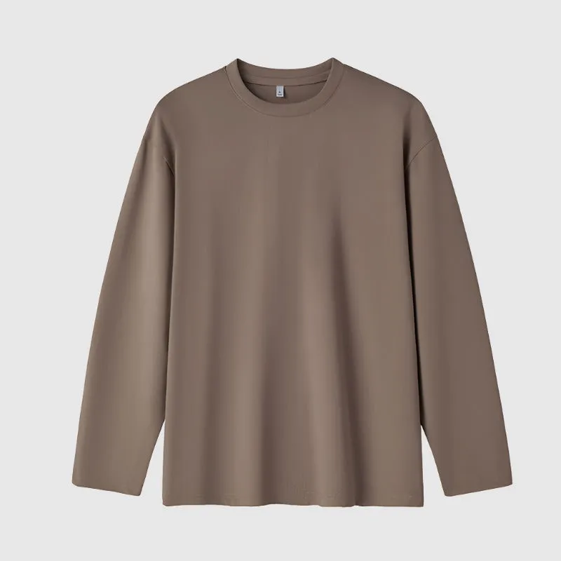 Men's Solid Color Loose Fit Round Neck Long Sleeved Top