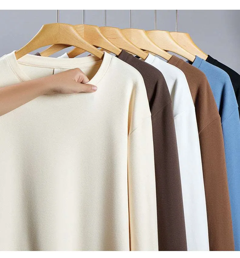 Men's Solid Color Loose Fit Round Neck Long Sleeved Top