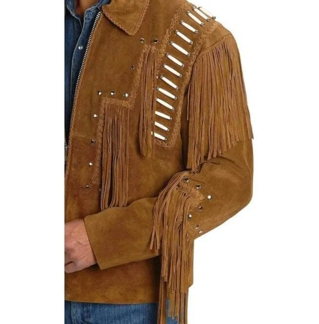 Men's Western Suede Jacket, Brown Fringe Cowboy Jacket