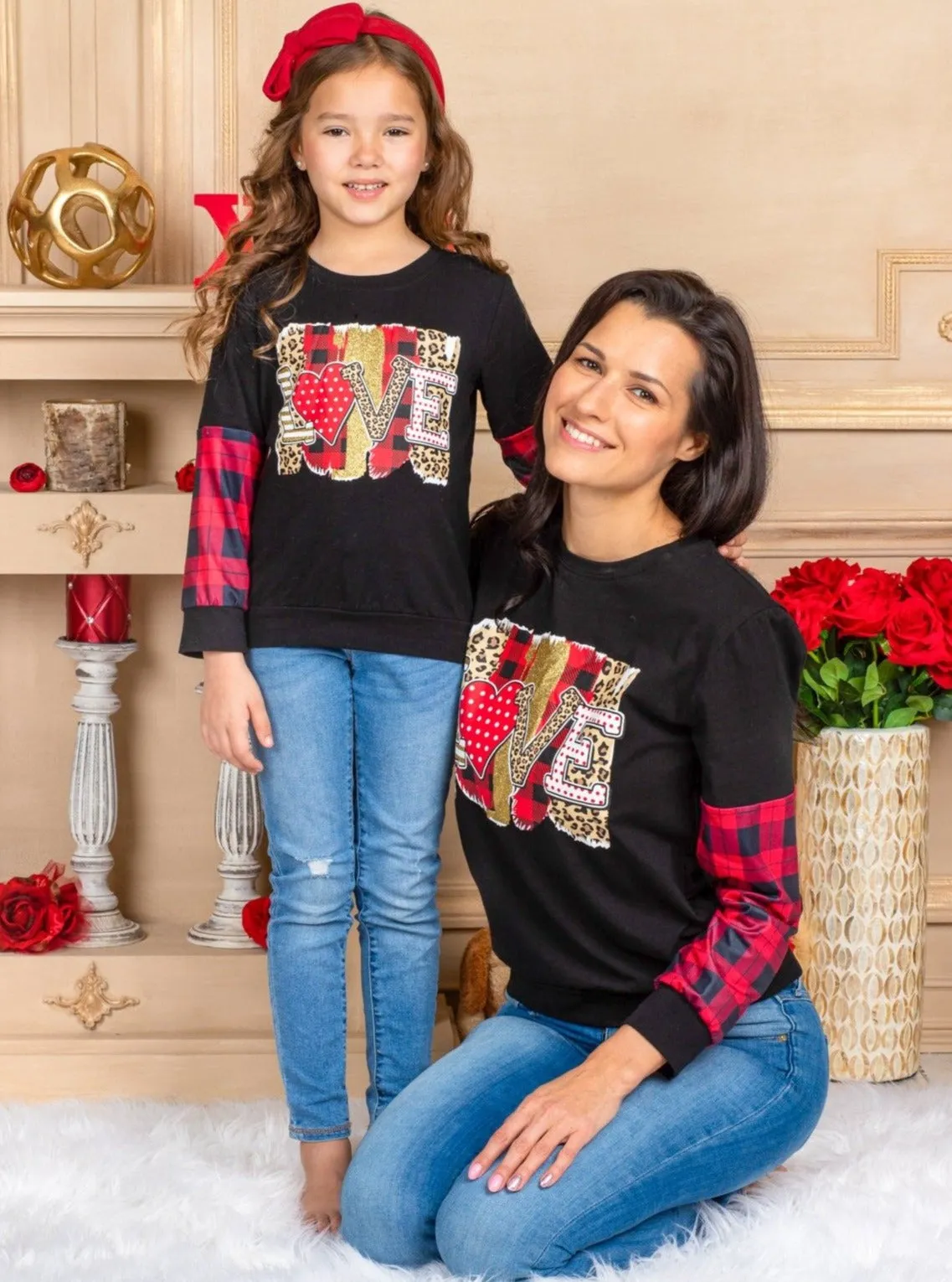 Mommy And Me Love You Lots Mixed Print Top