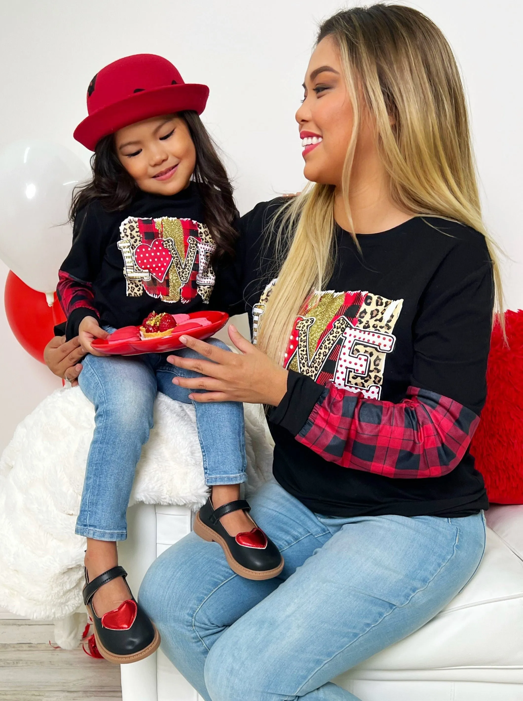 Mommy And Me Love You Lots Mixed Print Top