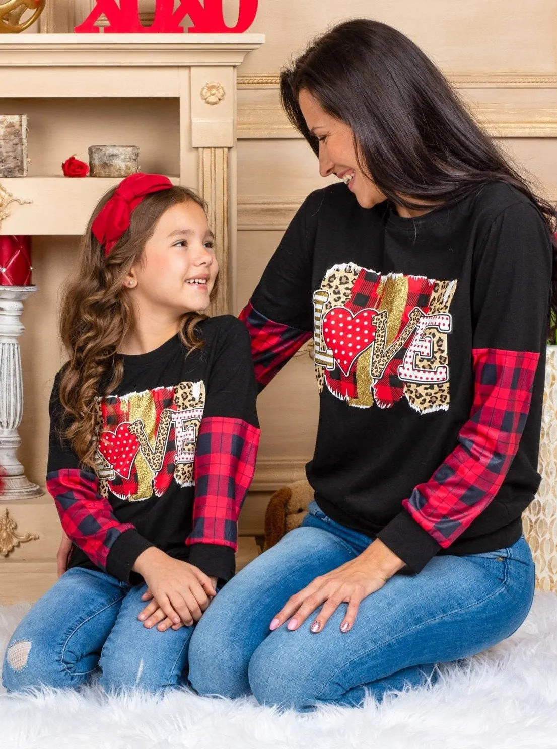 Mommy And Me Love You Lots Mixed Print Top