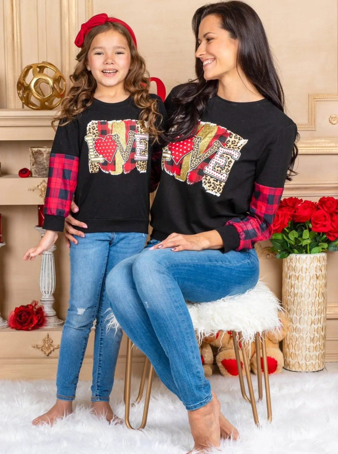 Mommy And Me Love You Lots Mixed Print Top