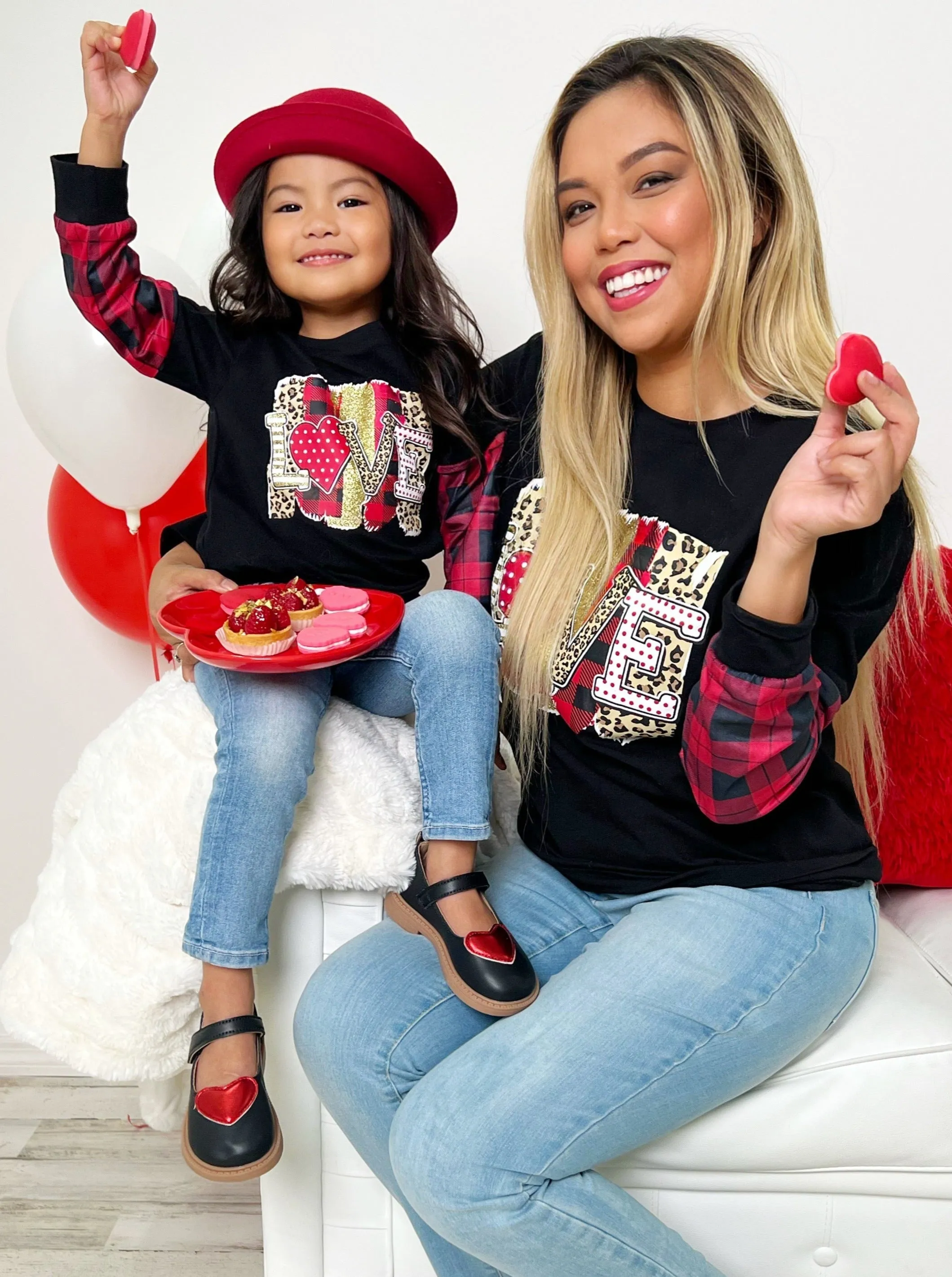 Mommy And Me Love You Lots Mixed Print Top