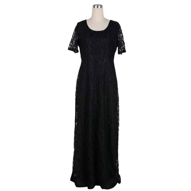 Nemidor Hot Sales Women Elegant Lace Party Dress Plus Size 7XL 8XL 9XL Short Sleeve Floor Length Summer Casual Long Maxi Dress