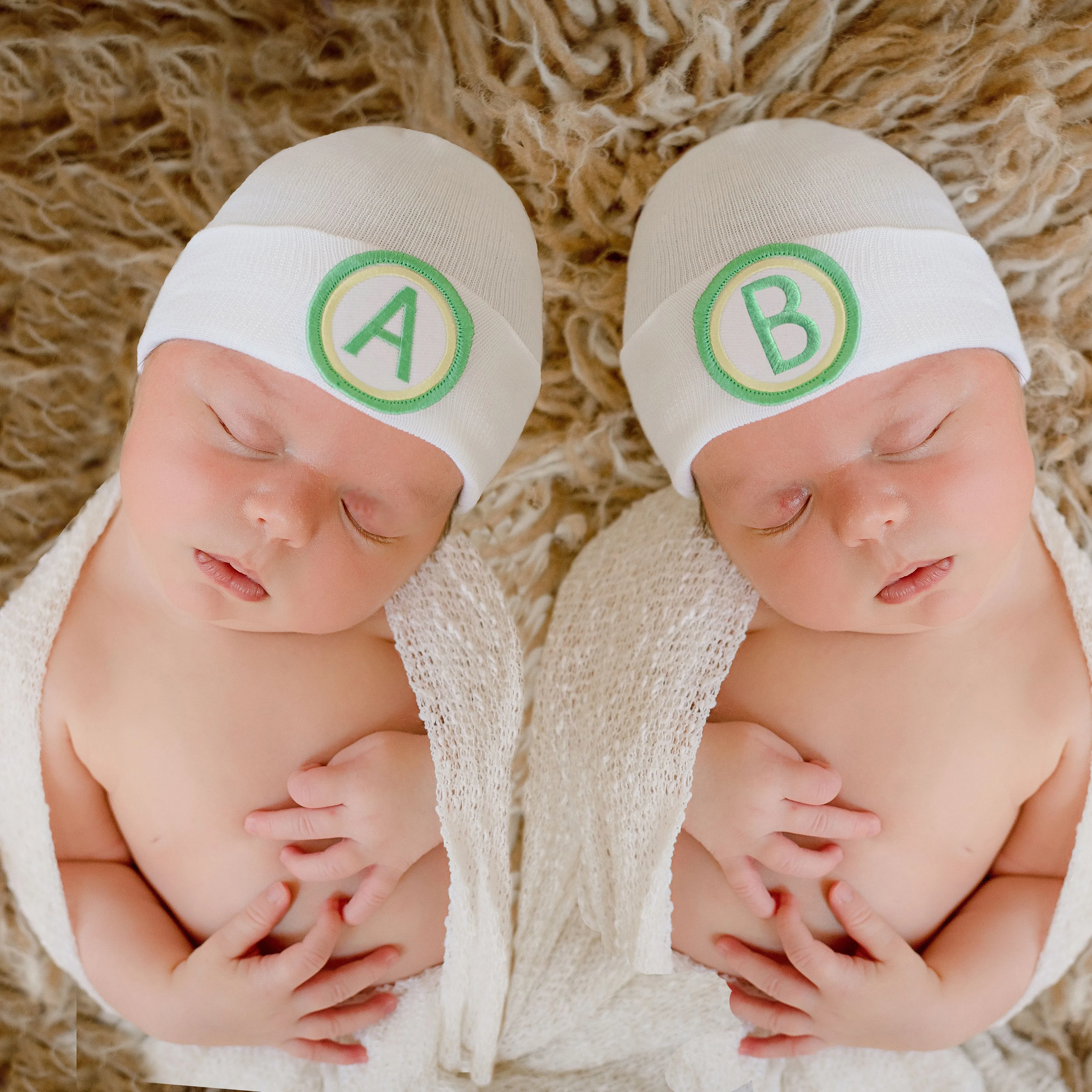 Newborn Baby Hospital A and B Beanie Hat for Twins, White Color Gender Neutral Hat Infant Hat Newborn Hat