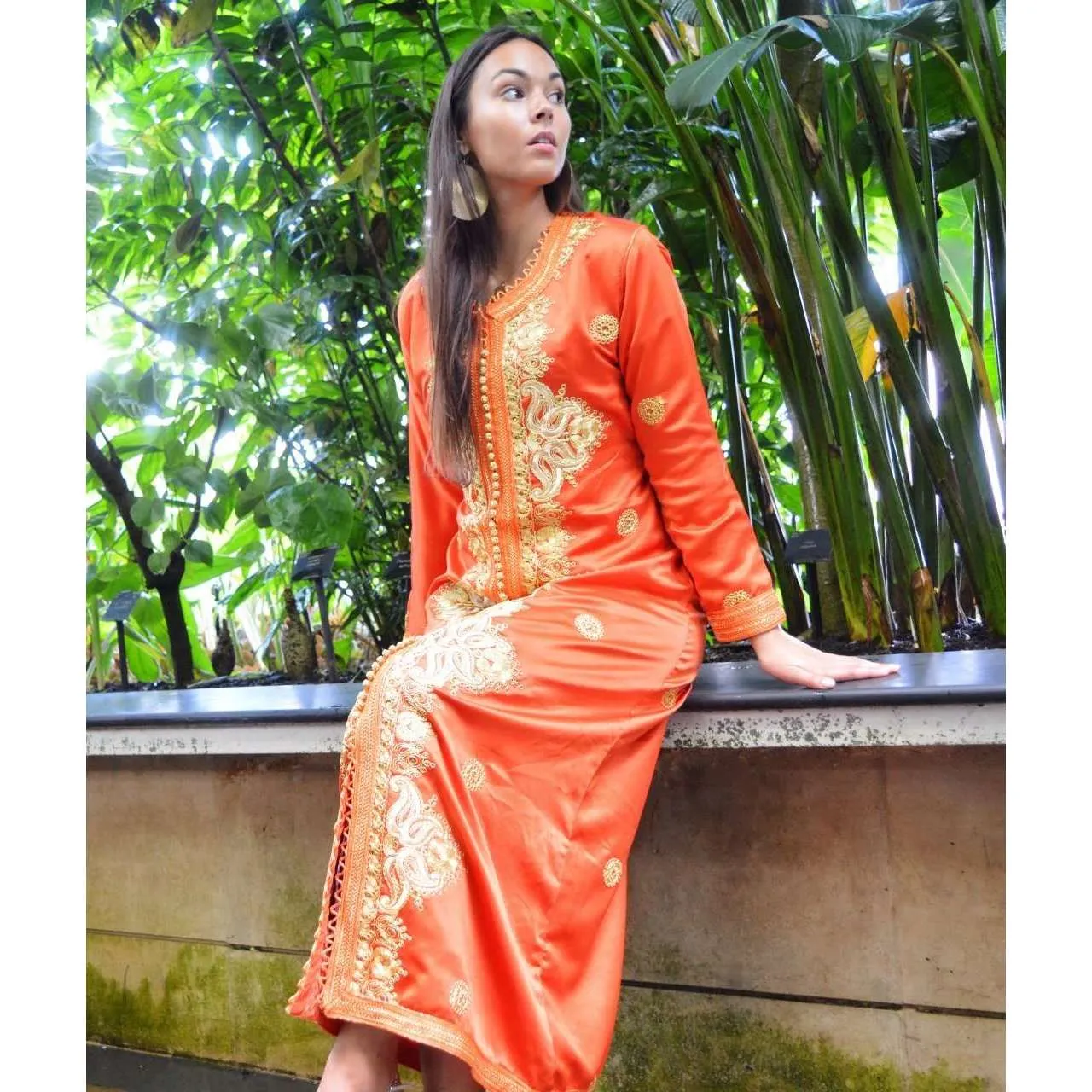 Orange Floral Moroccan Takchita Party Kaftan-Flora Style