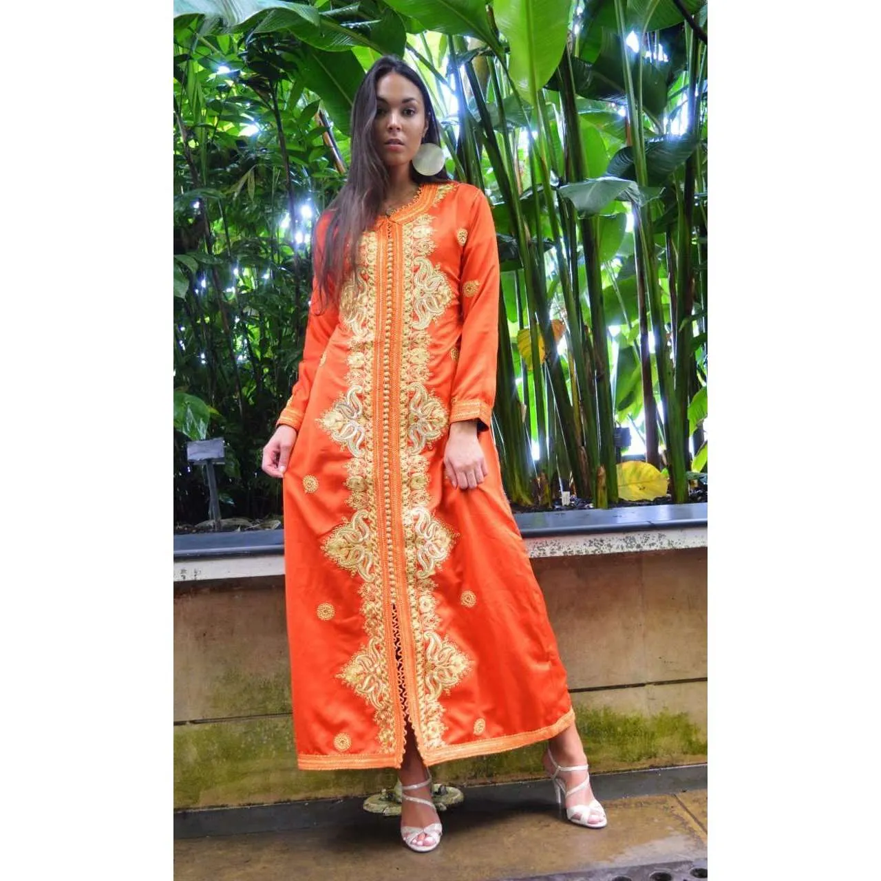 Orange Floral Moroccan Takchita Party Kaftan-Flora Style