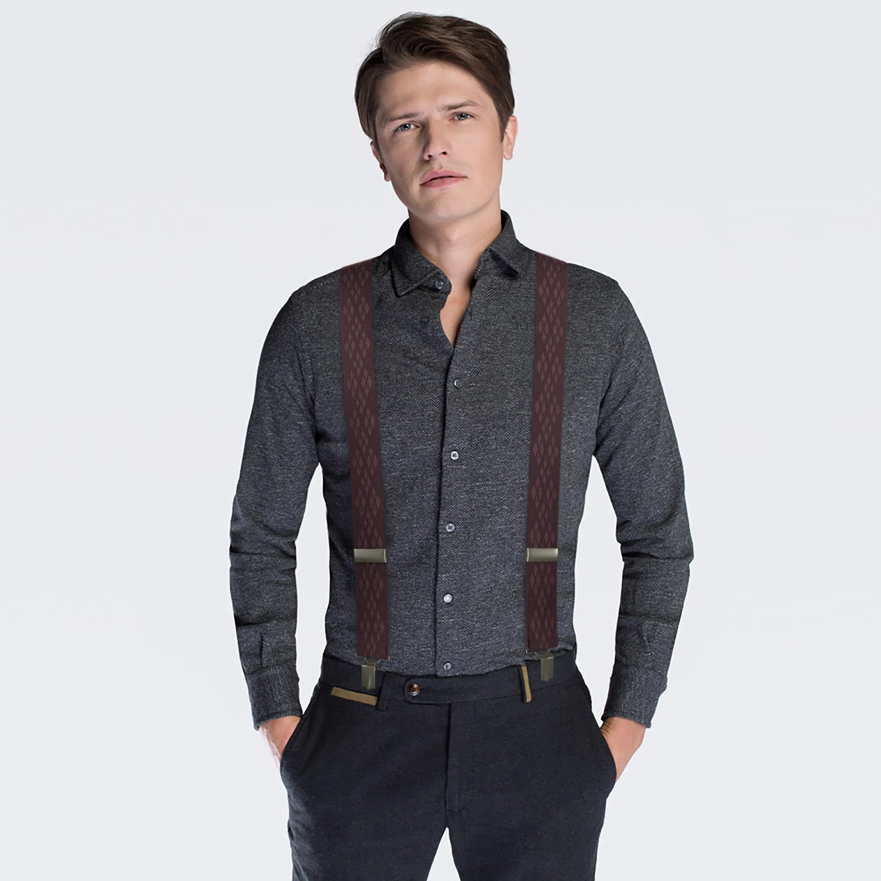 Pecan Brown Rhombus Premium Men's Suspenders