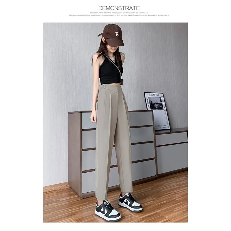 Petite Versatile Draping High-Waisted Slim-Fit Pants